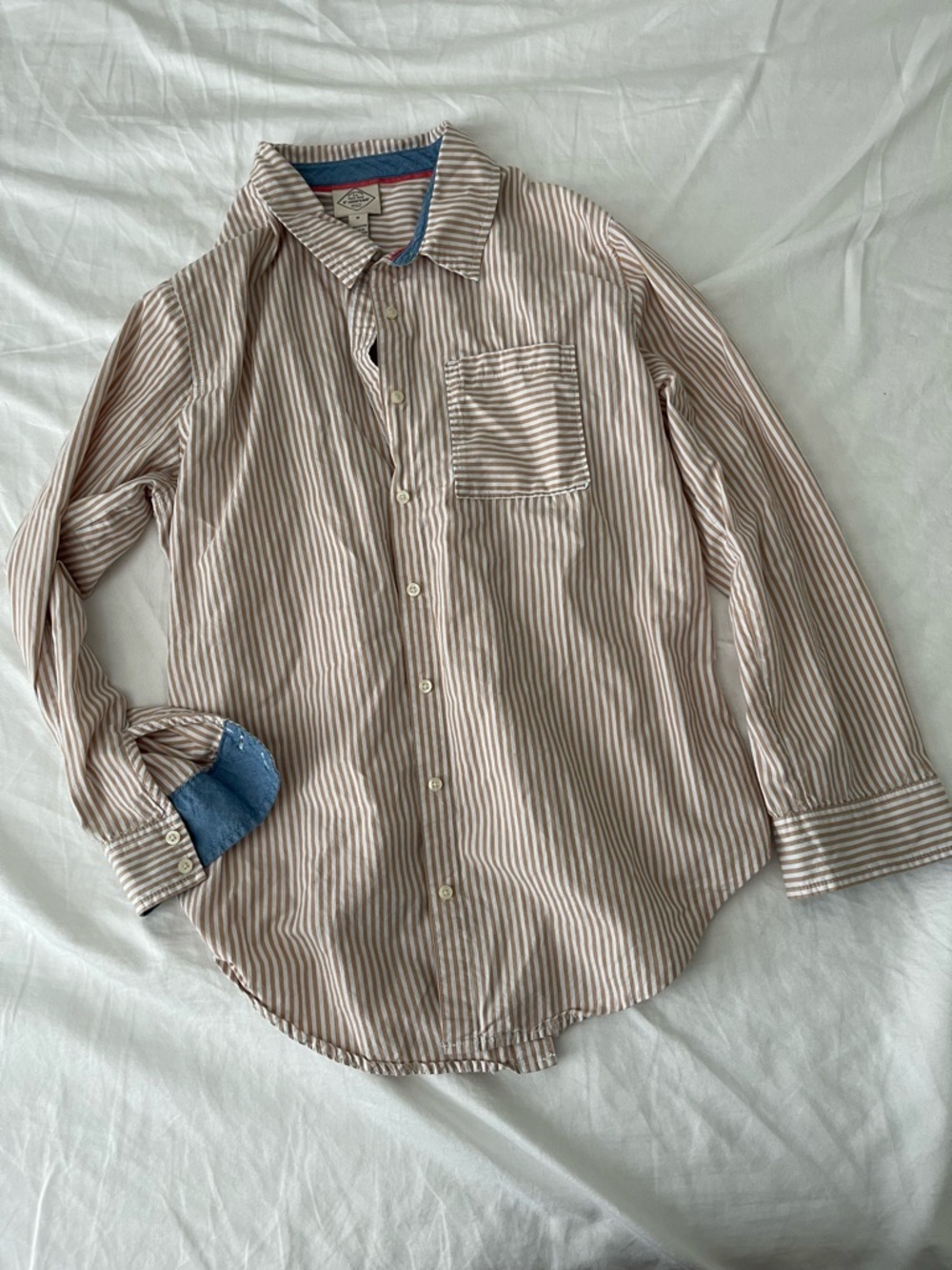 St John’s Bay Striped Long-Sleeve Beige & White 100% Cotton Shirt Size medium